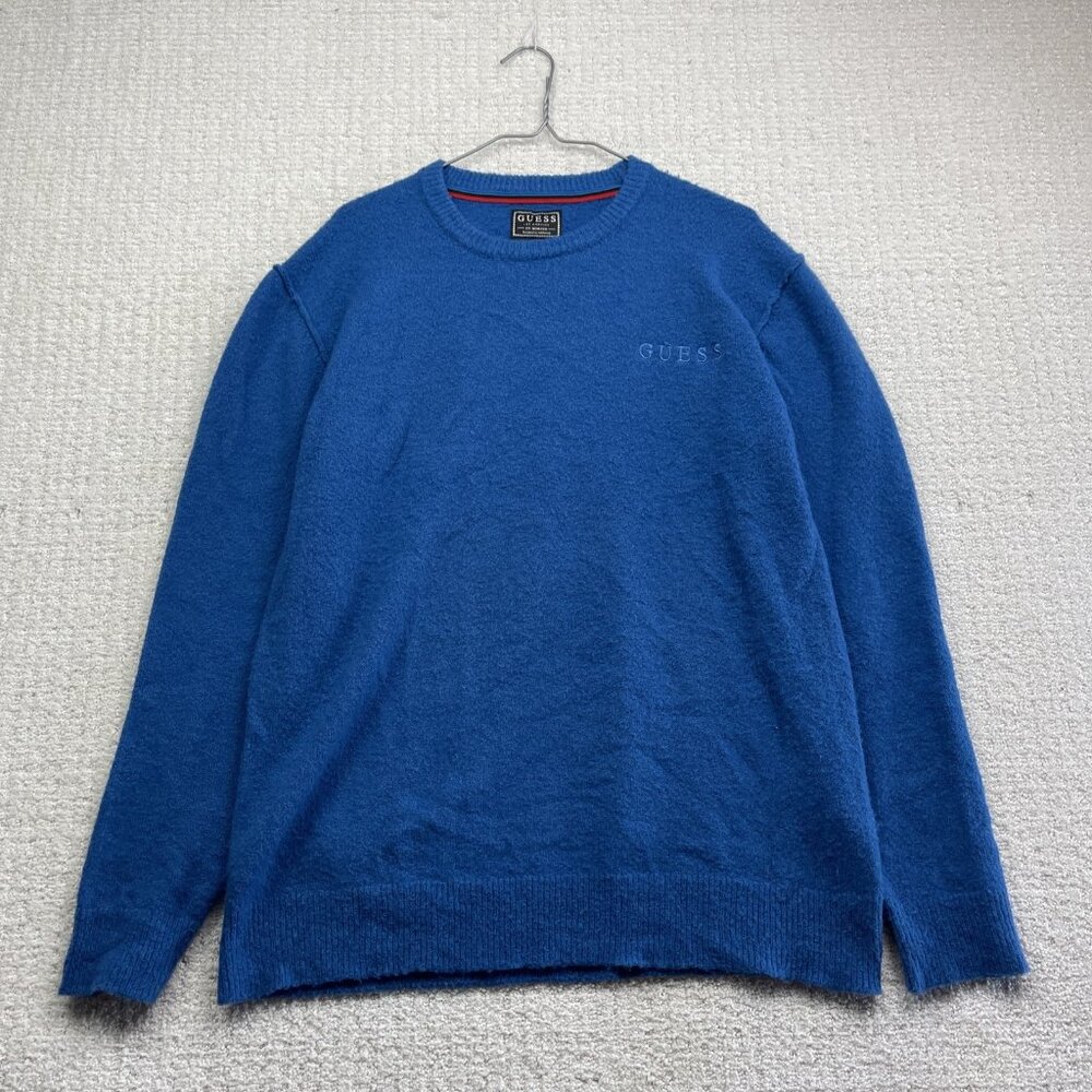 Guess Blue Sweater Men Size Small Mohair / Wool + Blend Pullover Jumper Knit